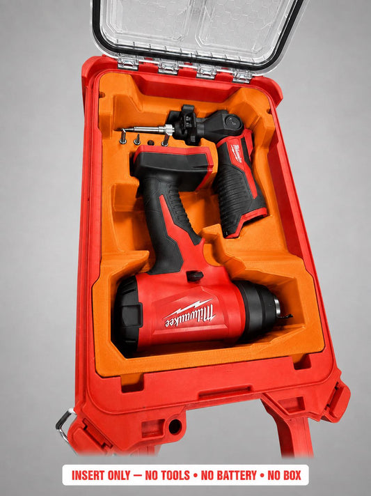 Orange 3D printed insert for the M12 Soldering Iron & M18 Heat Gun, compatible with Milwaukee Packout