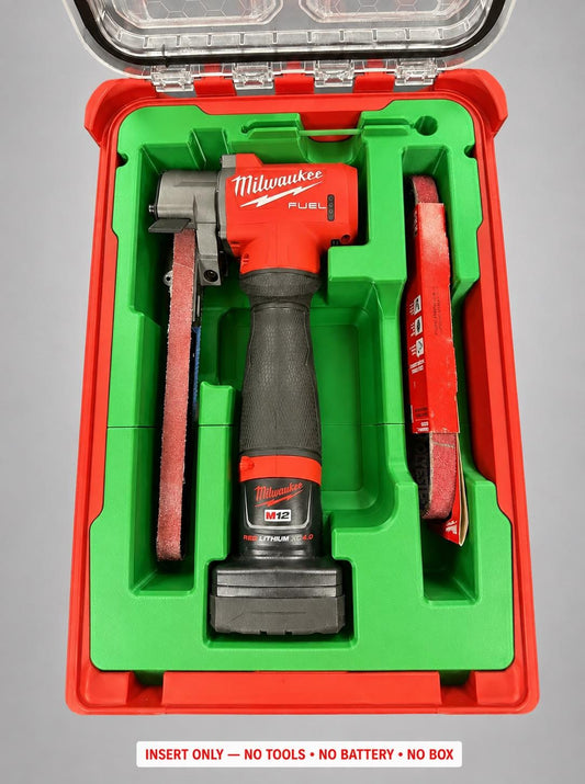 Green 3D printed insert for the M12 Bandfile, compatible with Milwaukee Packout
