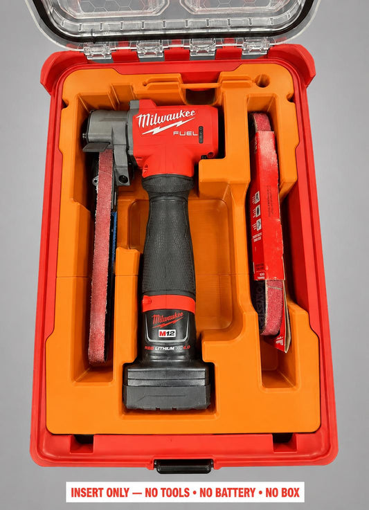 Orange 3D printed insert for the M12 Bandfile, compatible with Milwaukee Packout