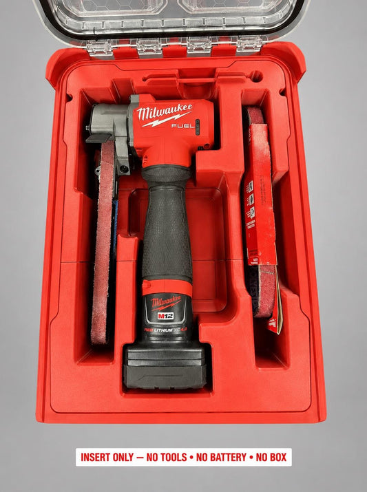Red 3D printed insert for the M12 Bandfile, compatible with Milwaukee Packout