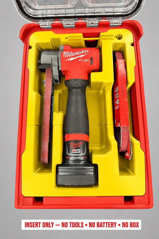 Yellow 3D printed insert for the M12 Bandfile, compatible with Milwaukee Packout